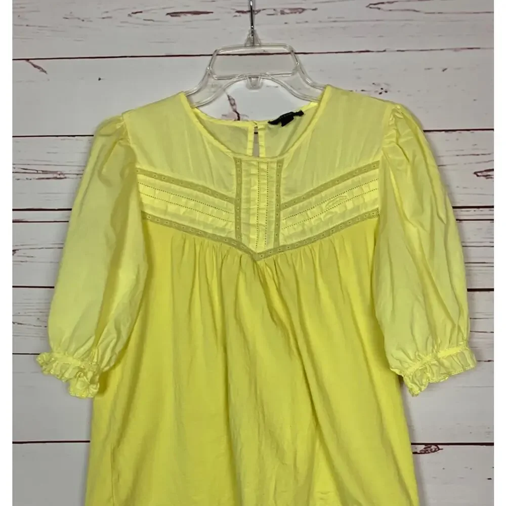 J. Crew Women's M Medium Yellow Lace Puff Short Sleeve Preppy Cotton Top Blouse